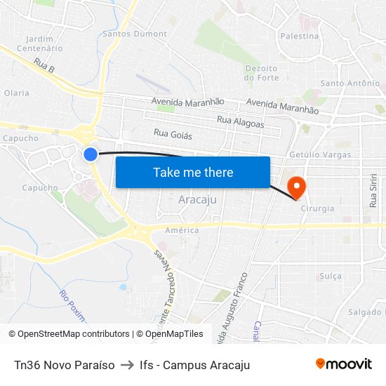 Tn36 Novo Paraíso to Ifs - Campus Aracaju map