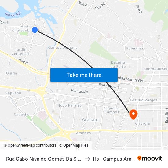 Rua Cabo Nivaldo Gomes Da Silva, 45 to Ifs - Campus Aracaju map