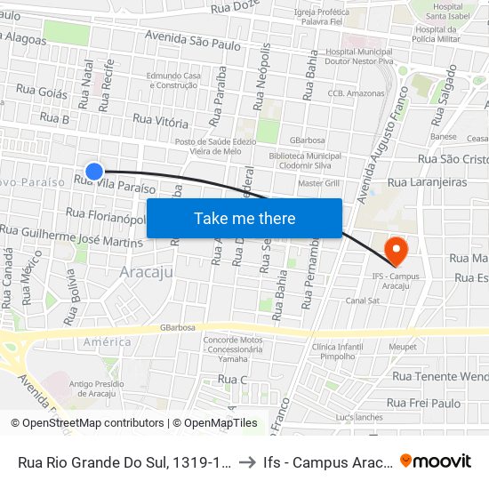Rua Rio Grande Do Sul, 1319-1395 to Ifs - Campus Aracaju map
