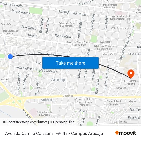 Avenida Camilo Calazans to Ifs - Campus Aracaju map