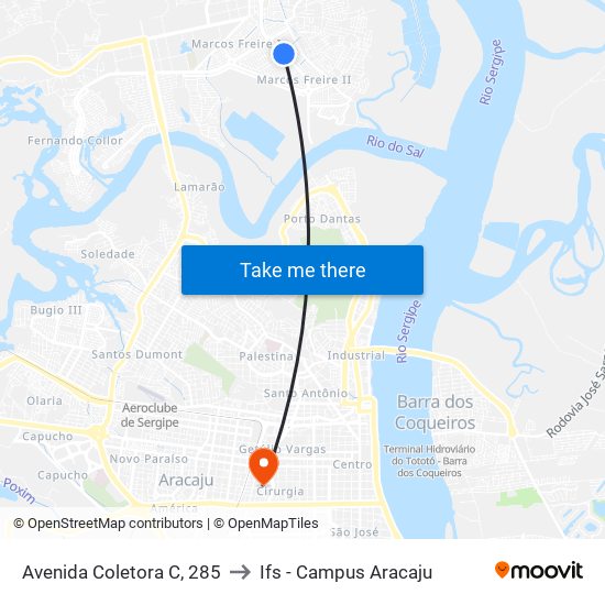 Avenida Coletora C, 285 to Ifs - Campus Aracaju map