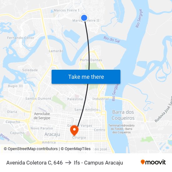 Avenida Coletora C, 646 to Ifs - Campus Aracaju map