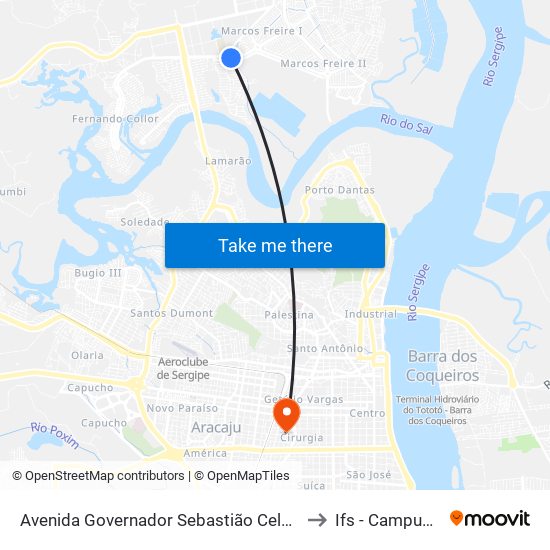 Avenida Governador Sebastião Celso De Carvalho, 604 to Ifs - Campus Aracaju map
