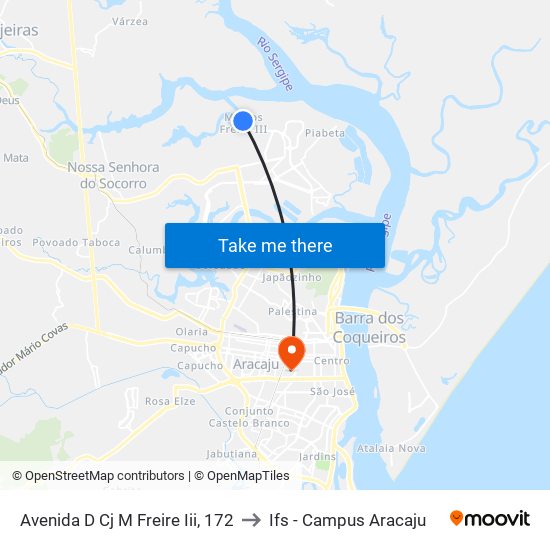 Avenida D Cj M Freire Iii, 172 to Ifs - Campus Aracaju map