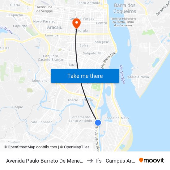 Avenida Paulo Barreto De Menezes, 878 to Ifs - Campus Aracaju map