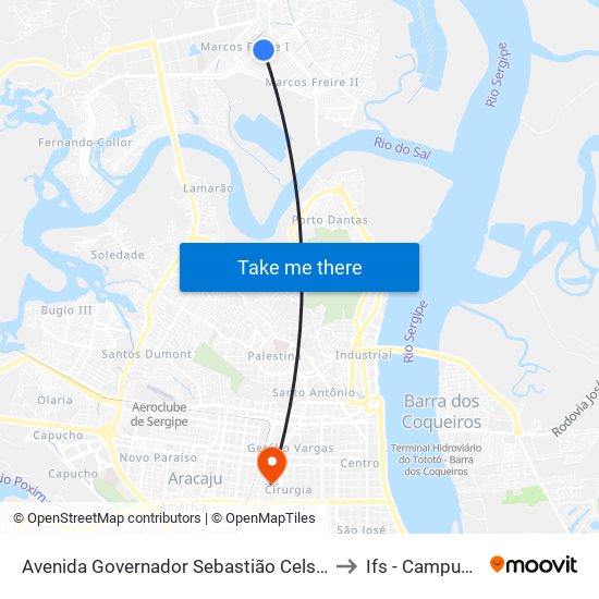 Avenida Governador Sebastião Celso De Carvalho 1455 to Ifs - Campus Aracaju map