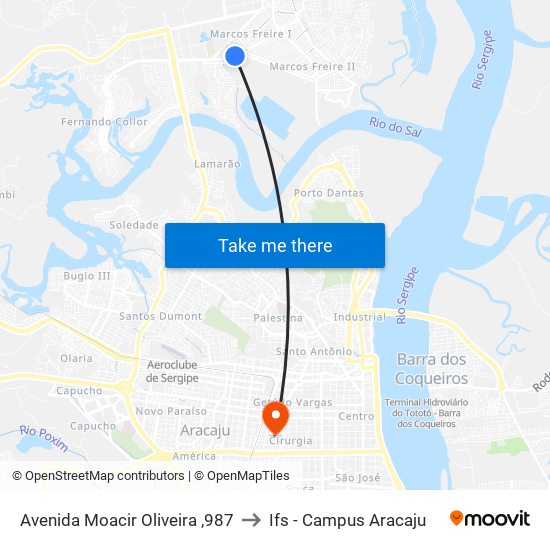 Avenida Moacir Oliveira ,987 to Ifs - Campus Aracaju map