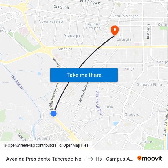 Avenida Presidente Tancredo Neves, 3738 to Ifs - Campus Aracaju map