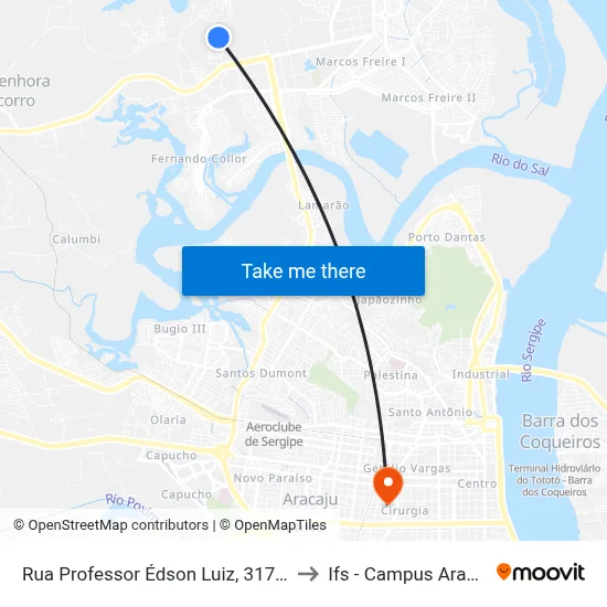 Rua Professor Édson Luiz, 317-527 to Ifs - Campus Aracaju map