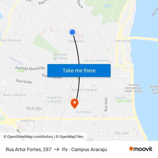 Rua Artur Fortes, 287 to Ifs - Campus Aracaju map