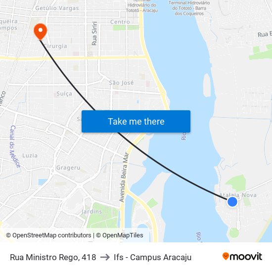 Rua Ministro Rego, 418 to Ifs - Campus Aracaju map