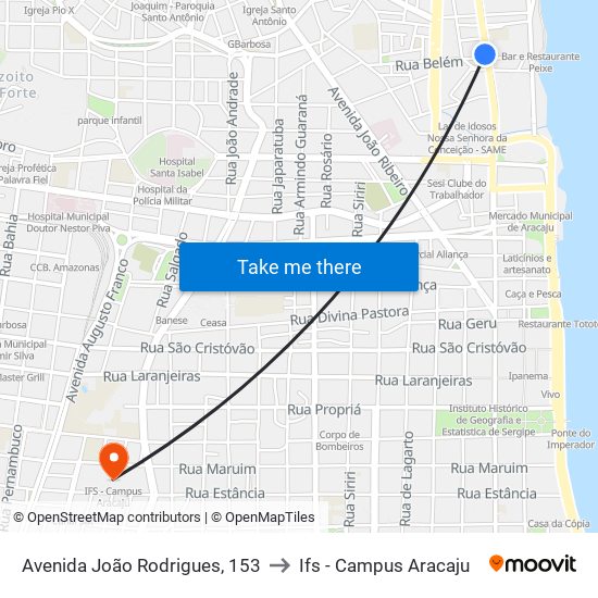 Avenida João Rodrigues, 153 to Ifs - Campus Aracaju map