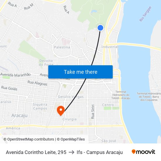 Avenida Corintho Leite, 295 to Ifs - Campus Aracaju map