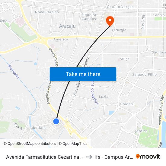 Avenida Farmacêutica Cezartina Régis, 64 to Ifs - Campus Aracaju map