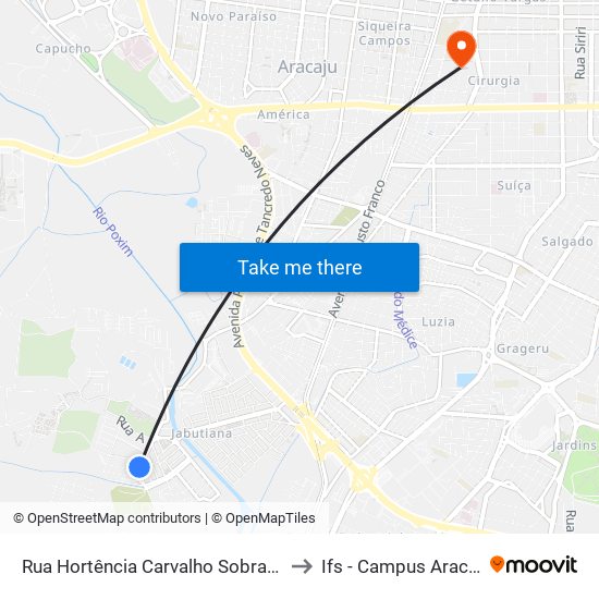 Rua Hortência Carvalho Sobral, 68 to Ifs - Campus Aracaju map