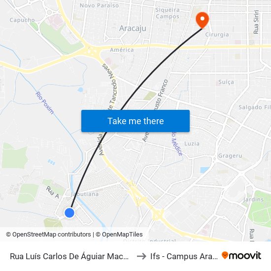 Rua Luís Carlos De Águiar Machado, 2 to Ifs - Campus Aracaju map