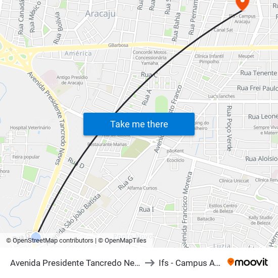 Avenida Presidente Tancredo Neves, 3960 to Ifs - Campus Aracaju map