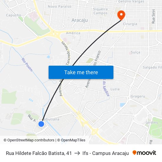 Rua Hildete Falcão Batista, 41 to Ifs - Campus Aracaju map