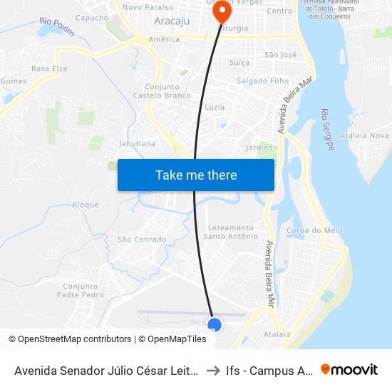Avenida Senador Júlio César Leite, 854-856 to Ifs - Campus Aracaju map