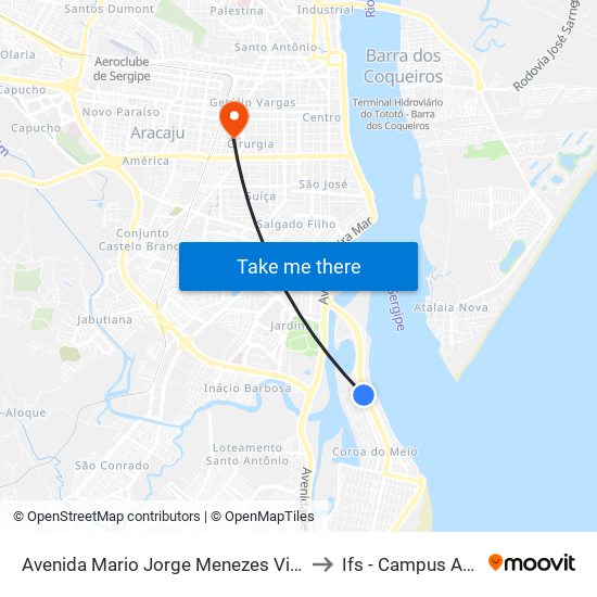 Avenida Mario Jorge Menezes Vieira, 3101 to Ifs - Campus Aracaju map