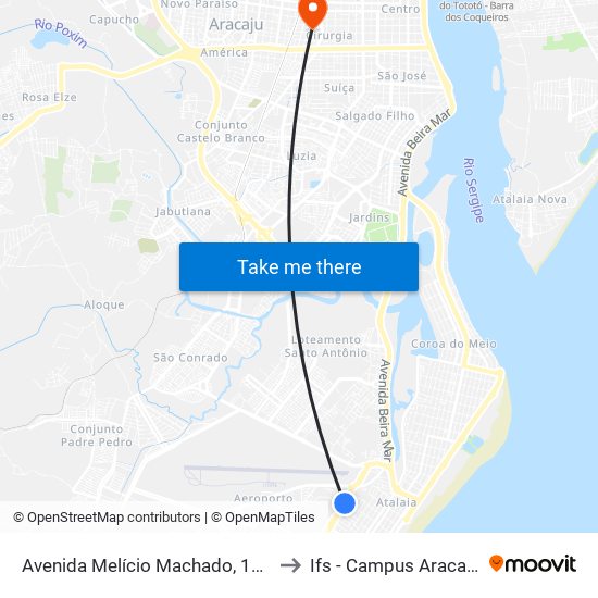 Avenida Melício Machado, 165 to Ifs - Campus Aracaju map