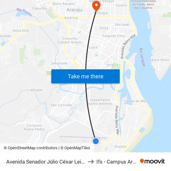 Avenida Senador Júlio César Leite, 1810 to Ifs - Campus Aracaju map