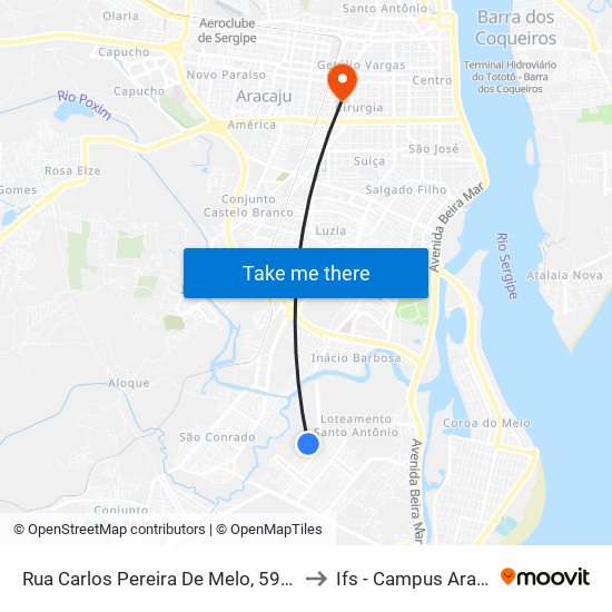 Rua Carlos Pereira De Melo, 593-683 to Ifs - Campus Aracaju map