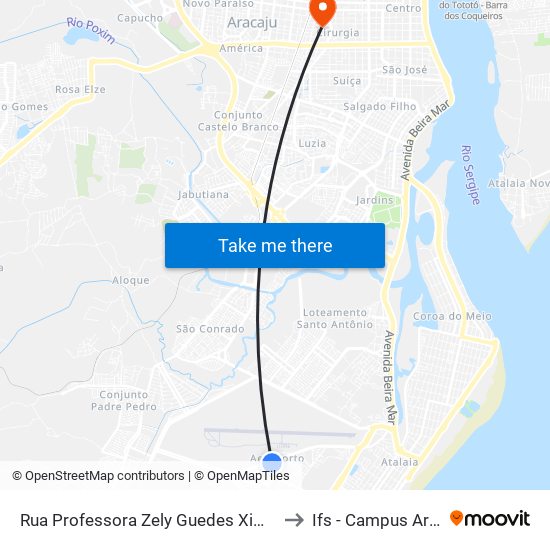 Rua Professora Zely Guedes Ximenes, 21 to Ifs - Campus Aracaju map