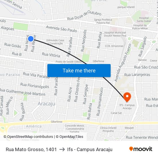 Rua Mato Grosso, 1401 to Ifs - Campus Aracaju map