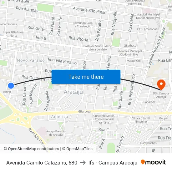 Avenida Camilo Calazans, 680 to Ifs - Campus Aracaju map