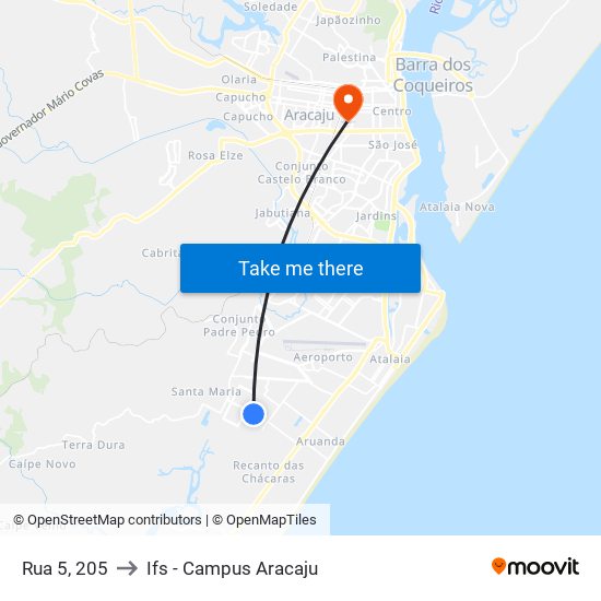 Rua 5, 205 to Ifs - Campus Aracaju map