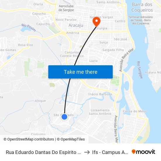 Rua Eduardo Dantas Do Espírito Santo 281 to Ifs - Campus Aracaju map