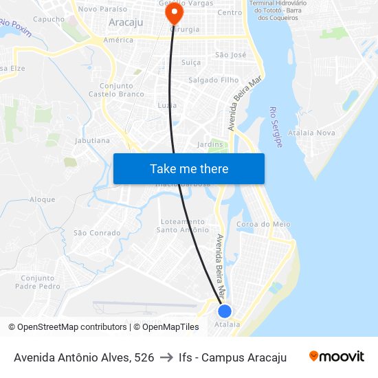 Avenida Antônio Alves, 526 to Ifs - Campus Aracaju map