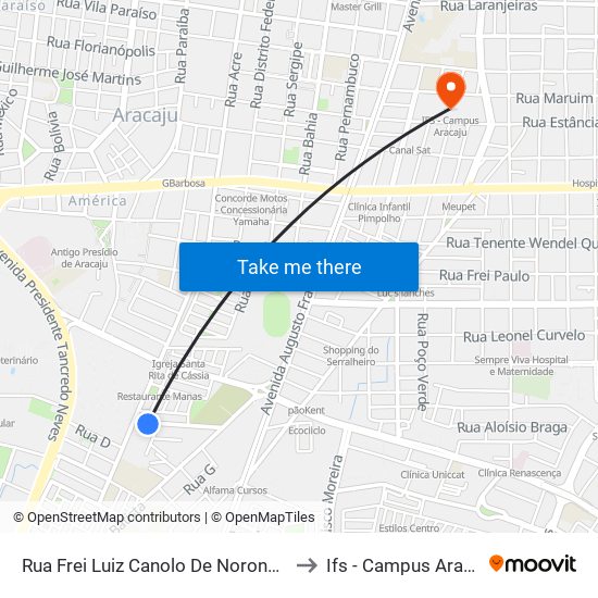 Rua Frei Luiz Canolo De Noronha, 39 to Ifs - Campus Aracaju map