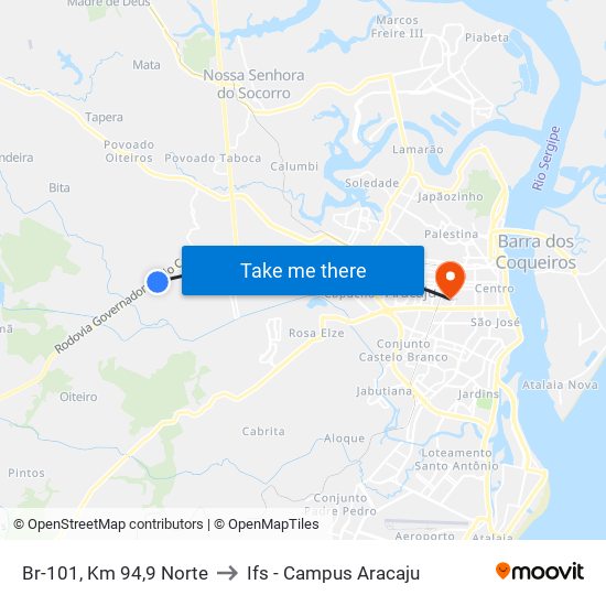 Br-101, Km 94,9 Norte to Ifs - Campus Aracaju map