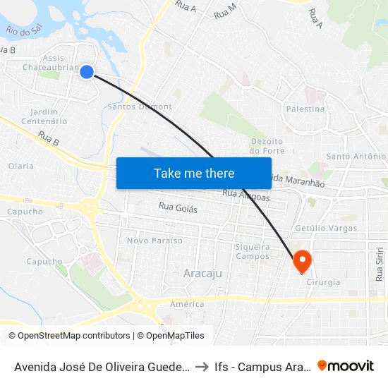 Avenida José De Oliveira Guedes, 413 to Ifs - Campus Aracaju map