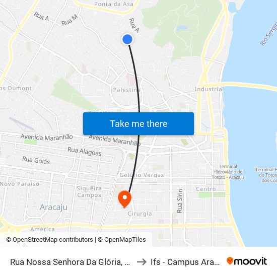 Rua Nossa Senhora Da Glória, 1040 to Ifs - Campus Aracaju map