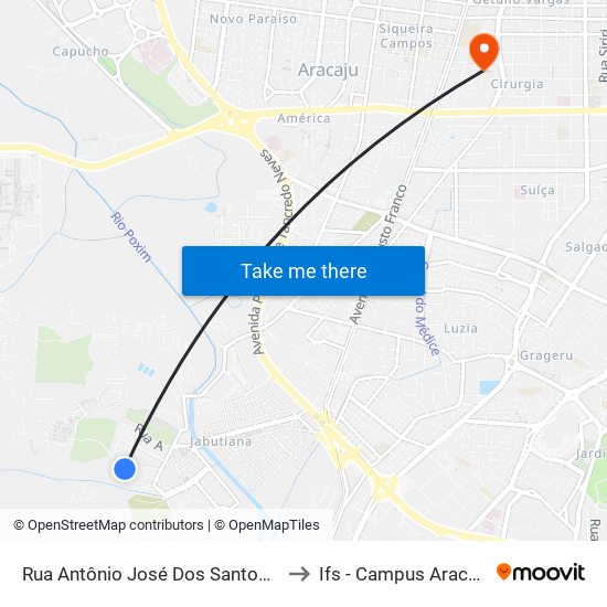 Rua Antônio José Dos Santos, 1 to Ifs - Campus Aracaju map