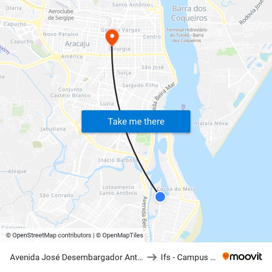 Avenida José Desembargador Antônio Góes, 55 to Ifs - Campus Aracaju map