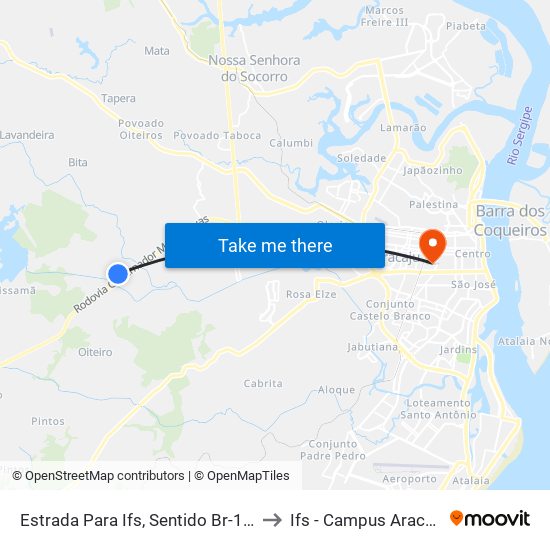 Estrada Para Ifs, Sentido Br-101 to Ifs - Campus Aracaju map