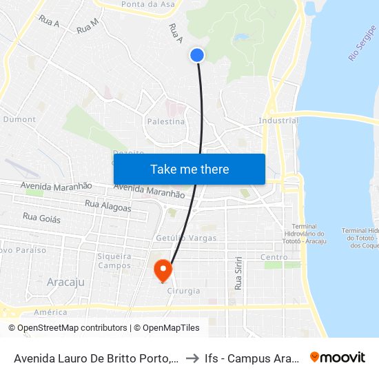 Avenida Lauro De Britto Porto, 865 to Ifs - Campus Aracaju map