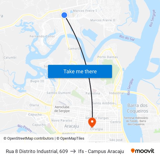 Rua 8 Distrito Industrial, 609 to Ifs - Campus Aracaju map