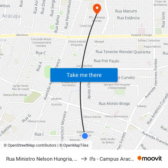 Rua Ministro Nelson Hungria, 595 to Ifs - Campus Aracaju map