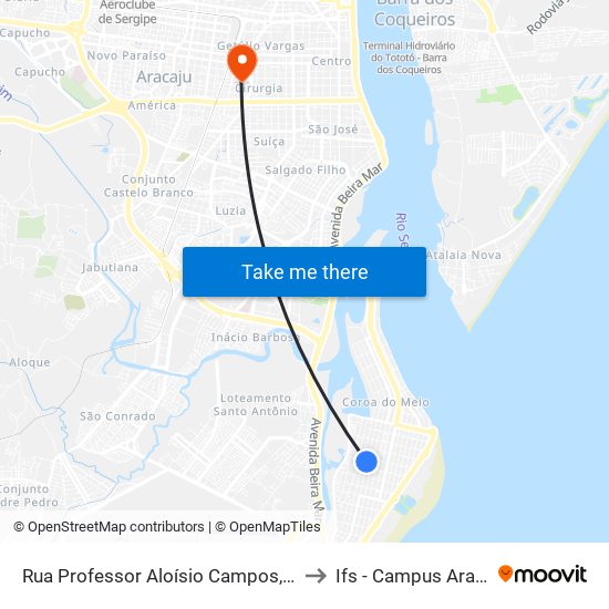 Rua Professor Aloísio Campos, 1061 to Ifs - Campus Aracaju map