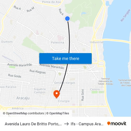 Avenida Lauro De Britto Porto, 870 to Ifs - Campus Aracaju map