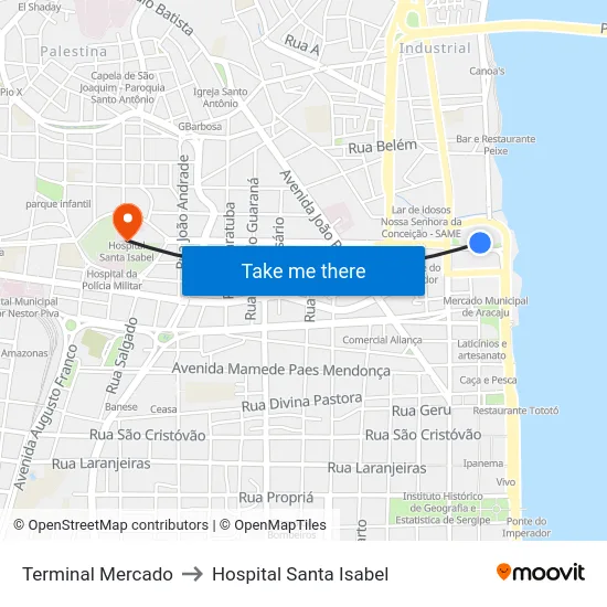 Terminal Mercado to Hospital Santa Isabel map
