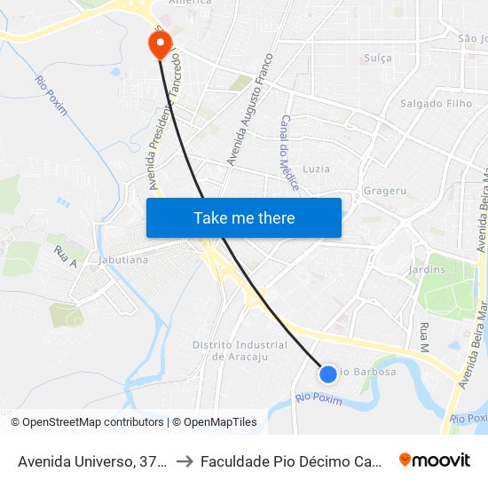 Avenida Universo, 370-390 to Faculdade Pio Décimo Campus III map