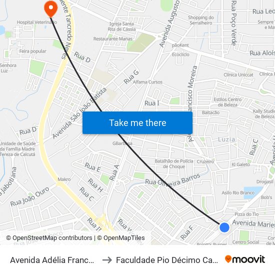 Avenida Adélia Franco, 2962 to Faculdade Pio Décimo Campus III map