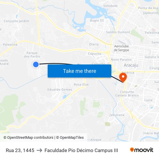 Rua 23, 1445 to Faculdade Pio Décimo Campus III map