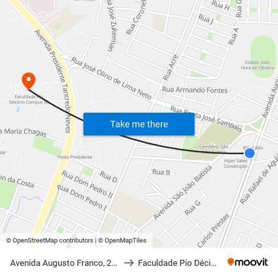Avenida Augusto Franco, 2500 | Hiper Sales to Faculdade Pio Décimo Campus III map